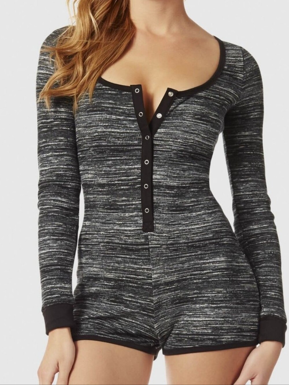 La SENZA Black & White Space-Dye Henley Bodysuit
